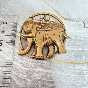 Vintage unique, gold tone, signed, elephant, brooch, pin
